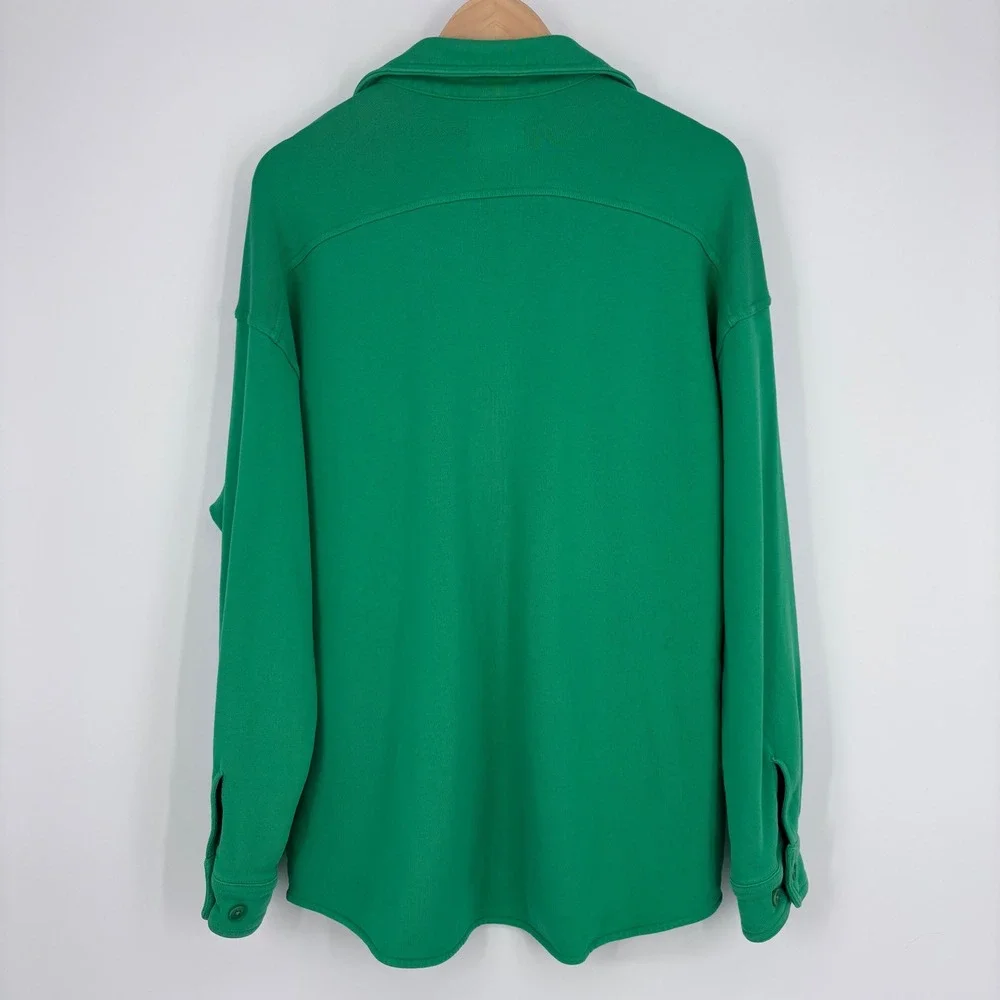 Wilfred Free‎ Cotton Terry Shirt Jacket Women L Green Organic Utility Shacket